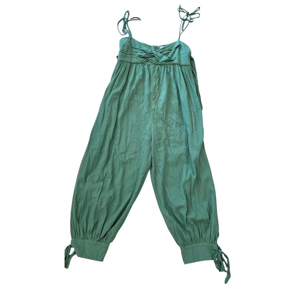 Three Graces London Green Tie Front Cotton Jumpsuit Size 14 UK Boho Resort